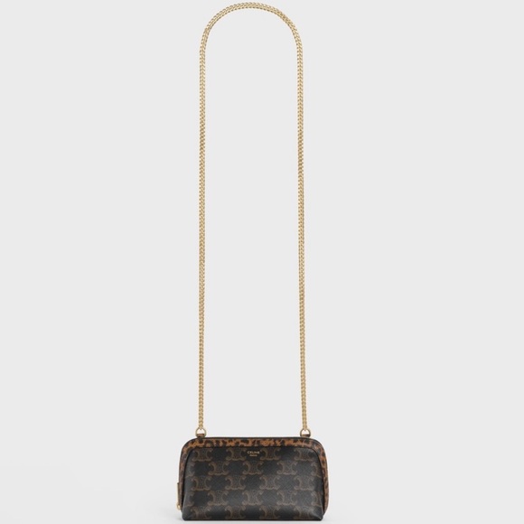 Celine Handbags - Celine Triomphe Canvas Calfskin Leopard Print Mini Crossbody Bag with Chain